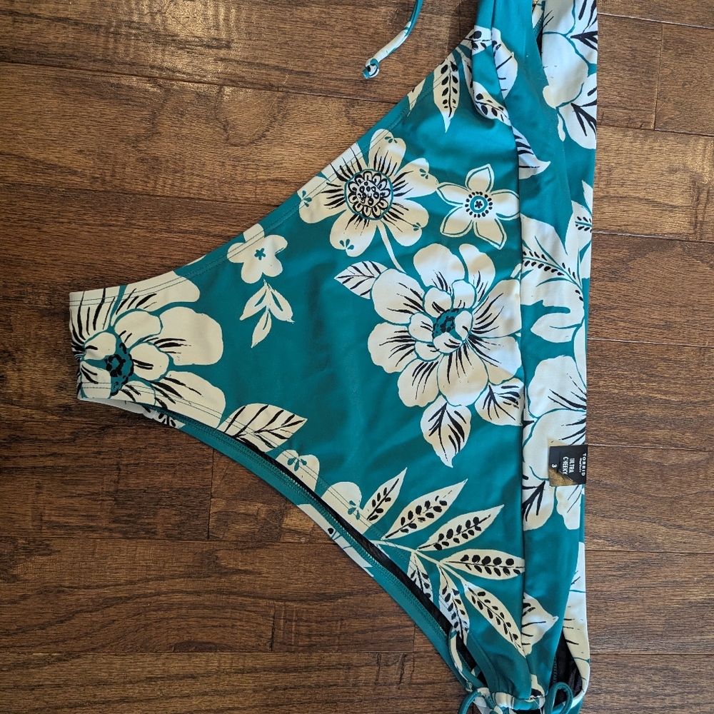 Torrid String Bikini Tie Side Cheeky Bottom 4x & Wire Free Halter 3x Floral Teal - Picture 12 of 15
